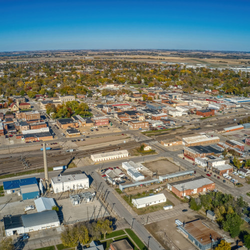 An aerial shot of Columbus, NE