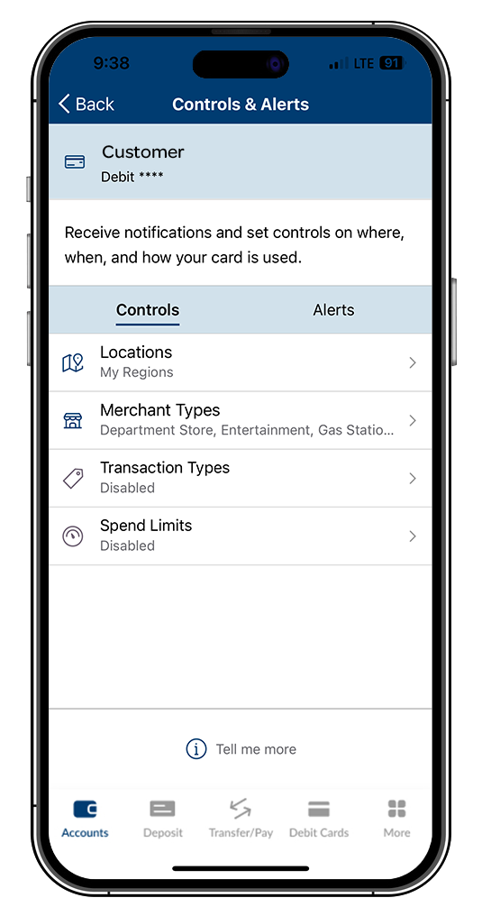card hub controls and alerts mockup