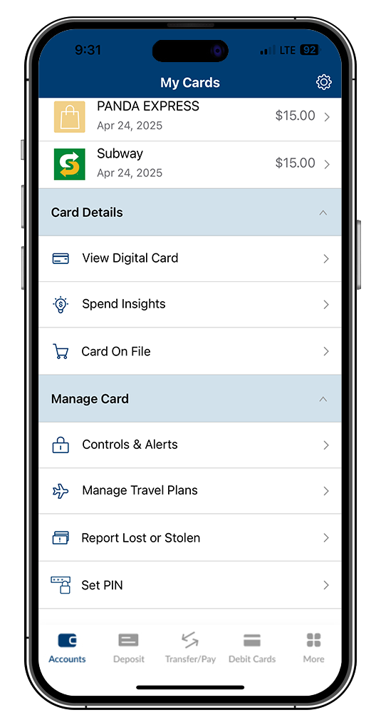 card hub main menu mockup
