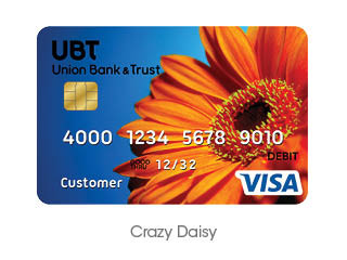 orange daisy on a blue background debit card