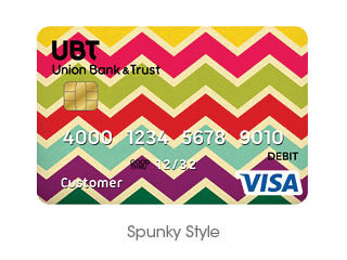 chevron pattern in yellow, pink, green, red, blue, purple debit card