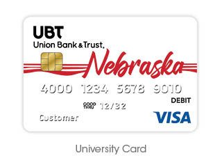 white background with the word nebraska in red debit card