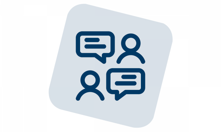 An illustration of silhouettes of people and message alert icons. 