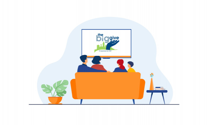 An illlustration of a family sitting on the couch watching TV