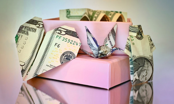 A paper origami swan made out of cash