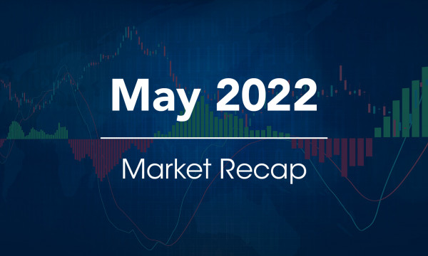 "May 2022 Market Recap" written over stock market graphs. 