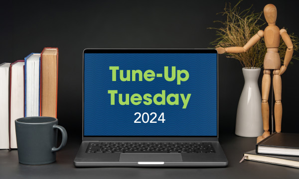 Laptop with Tuneup Tuesday image on it