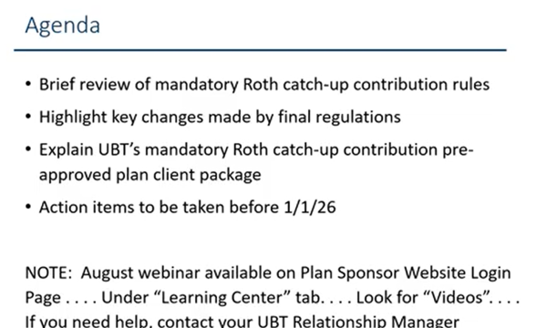 an agenda for Mandatory Roth Catch-Up Contributions in 2026