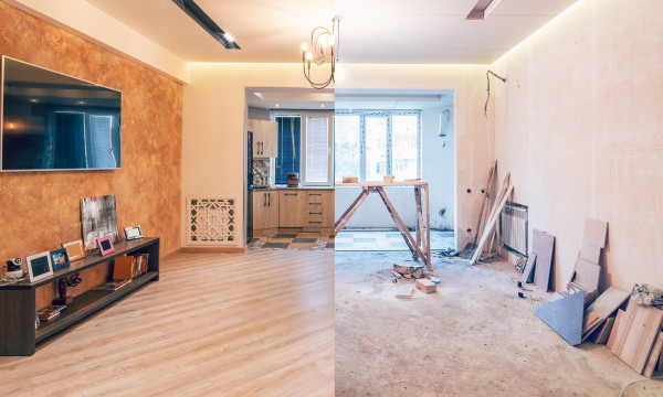 A living room that's being renovated